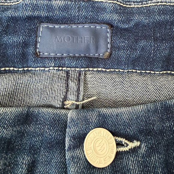 MOTHER The Roller Crop Undone Hem Jeans Wide Leg Dark Graffiti Wash High Rise 27 - Picture 6 of 14